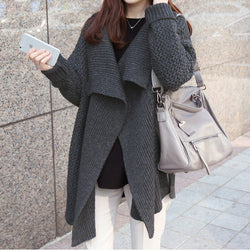 Loose Medium Length Gray Shawl Sweater