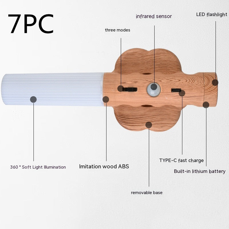 Rechargeable Wood Grain Infrared Sensor Lamp Smart Home Magnetic Induction Wall Lamp