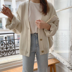 Loose Lazy Style Casual Korean Chic Long-sleeved Knitted Cardigan