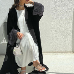 MQ085 Cardigan Abaya Muslim Cross-border Stretch Diamond Mesh Robe