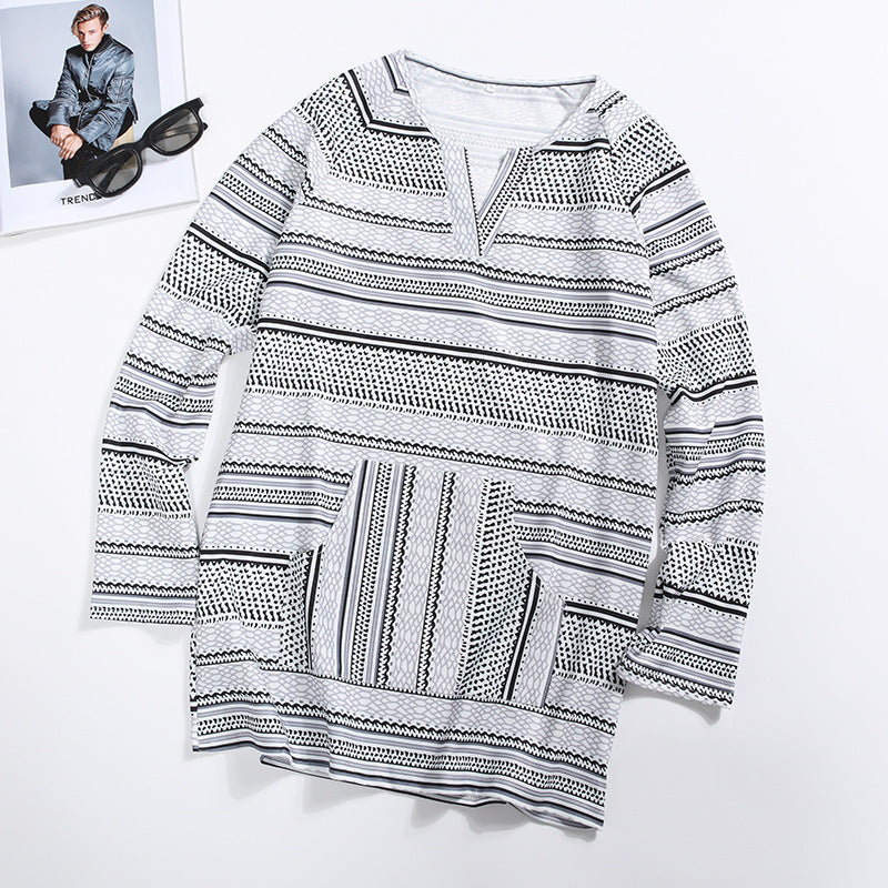 V-neck long sleeve striped T-shirt