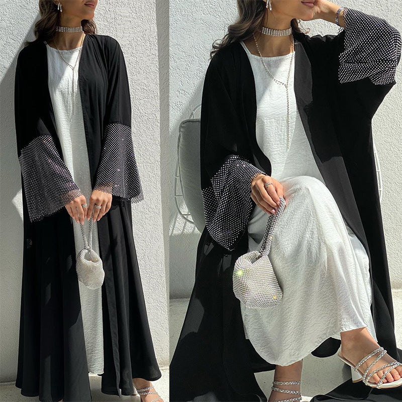 MQ085 Cardigan Abaya Muslim Cross-border Stretch Diamond Mesh Robe