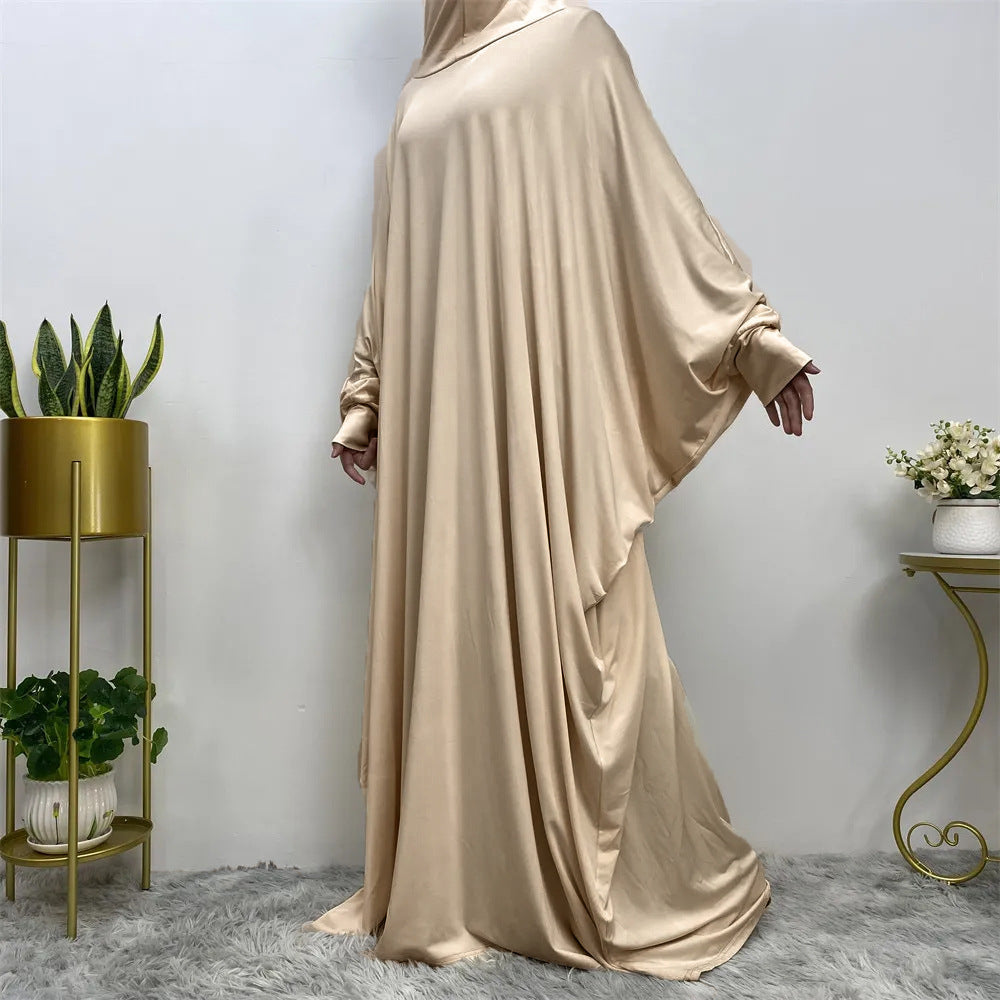 Middle East Women's Traditional Solid Color Long Sleeve Loose Robe Abaya