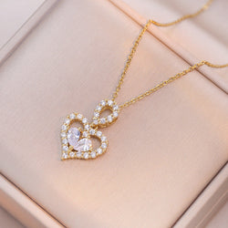 Exquisite Luxury Rhinestone Crystal Heart Pendants Necklaces For Women Party Jewelry Gifts Fashion Jewelry